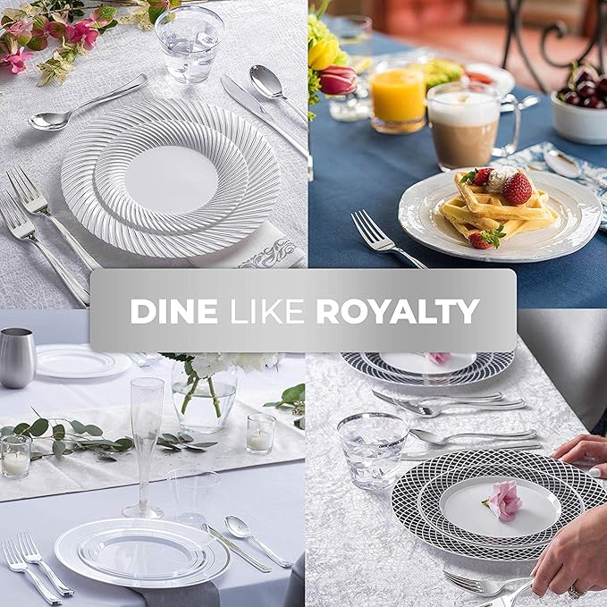 Stock Your Home Silver Plastic Cutlery Set 300 Pack Disposable Silverware Heavy Duty Plastic 100 Forks, 100 Knives, 100 Spoons for Catering Events, Parties, Dinners, Weddings, Receptions, Everyday Use