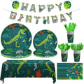 Dinosaur Birthday Decorations, 170 Pcs Dinosaur Party Supplies Including Banner, Plates, Cups, Napkins, Cutlery and Tablecloths, Serves 24