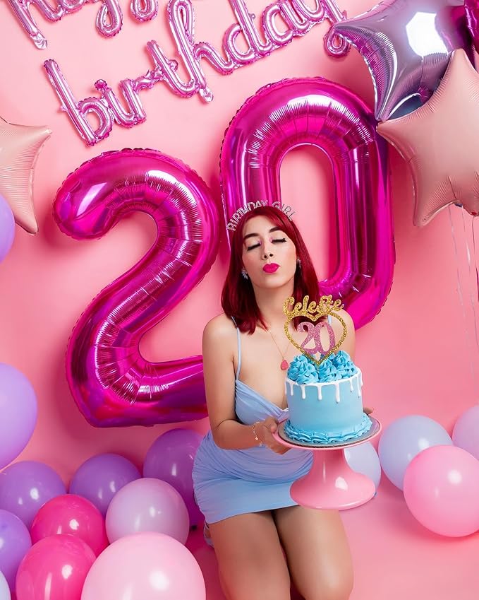 Hot Pink Number Balloon 40 Inch, 0 Number Balloons, 10 20 30 40 50 Numbers Balloon Birthday Decorations, Pink Party Supplies for Women
