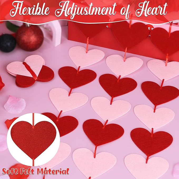 12 PCS Hanging Valentines Decor, Pre-Assemble Valentines Garland, Red Pink Galentines Decorations Heart Banner for Holiday Anniversary Wedding Birthday Party Backdrop Decor