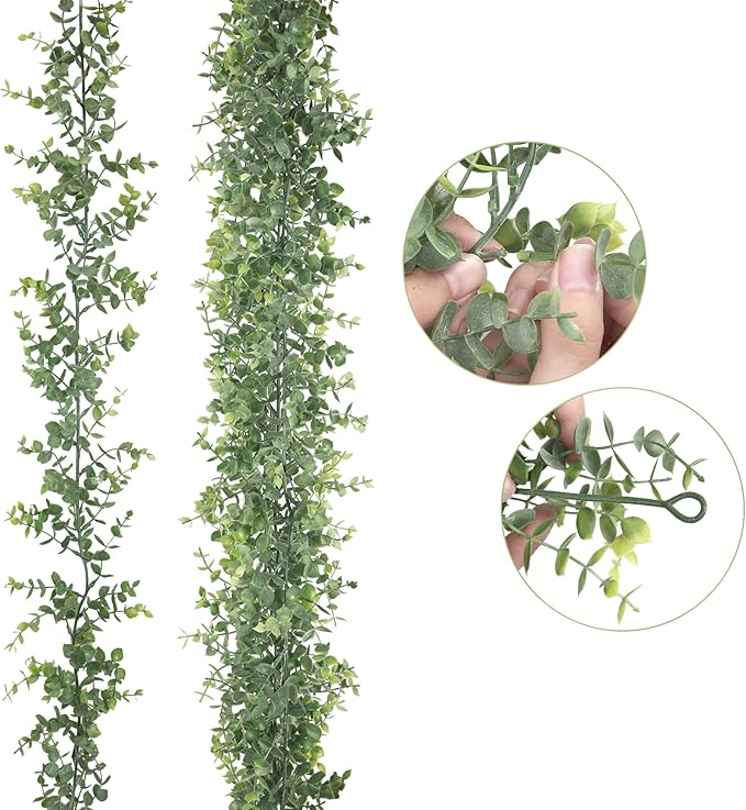 Leyaron 3 Pack Eucalyptus Garland Spring Artificial Greenery Garland 17.7 Ft Fake Vines Hanging Plants Faux Wedding Backdrop Arch Wall Greenery Decor for Home Wedding Party Mantle Table Decor