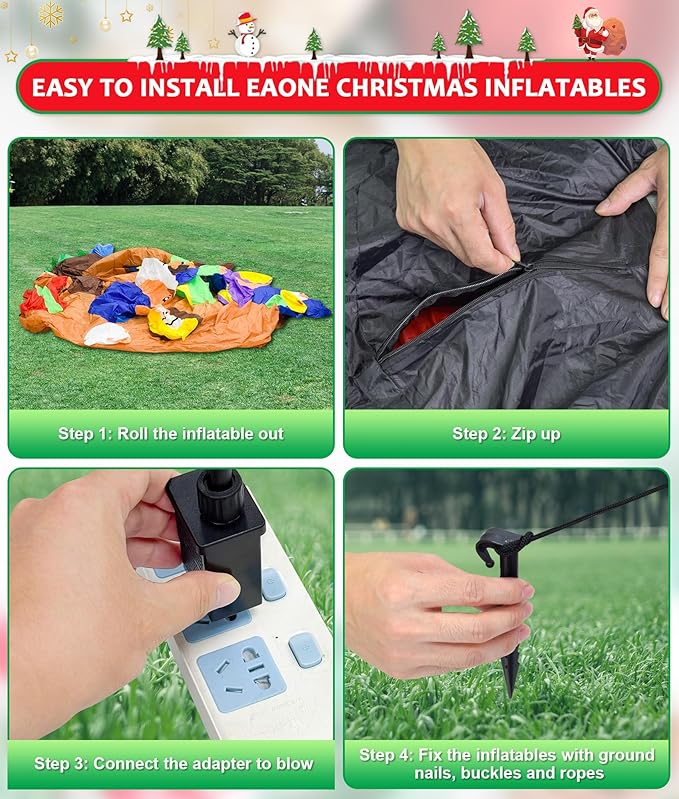 EAONE 12FT Christmas Inflatables Outdoor Decorations, Giant Blow ups Yard Decoration Inflatable Santa Claus Drive Sleight with 3 Reindeers, with Built-in LEDs for Indoor Outdoor Home Holiday Decor