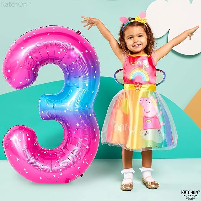 KatchOn, Rainbow 40 Inch 3 Balloon - Pink Blue | 3rd Birthday Decorations | Unicorn Party