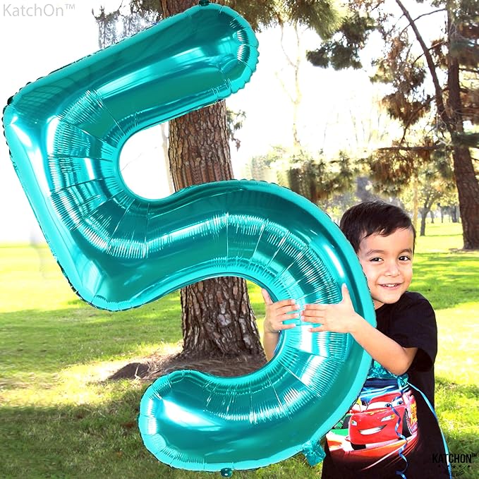 KatchOn Giant Aqua Blue Number 5 Balloon - 40 Inch | Teal 5 Balloon for Birthdays | 5th Birthday Decorations