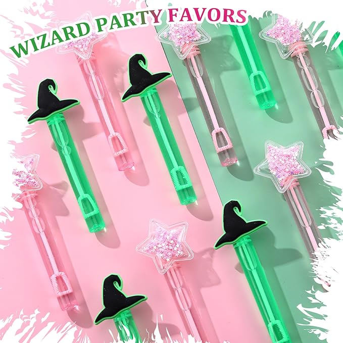 36 Pcs Witch Party Favors Witch Hat and Star Bubble Wands Pink and Green Bubble Wands for Summer Outdoor Goodie Bags Stuffers Carnival Prizes Birthday Treats