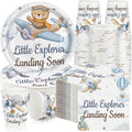 Hushee 200 Pcs Little Explorer Baby Shower Paper Plates Napkins Cups Baby Shower Party Supplies Tableware Set Disposable Cup Napkin for 50 Guest Party Decoration