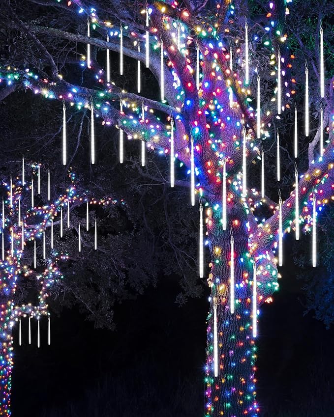 iBaycon 20 Tubes 640 LED Meteor Shower Rain Lights, 15.7 inches Cascading Icicle Lights Waterproof Outdoor, Connectable Falling Raindrop Light with Timer for Holiday Party Christmas Decorations