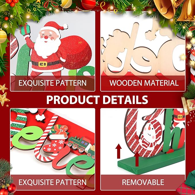 Hommtina 6 Pcs Table Decorations, Merry Tabletop Wooden Sign Indoor Decorations for Dinner Party Coffee Table