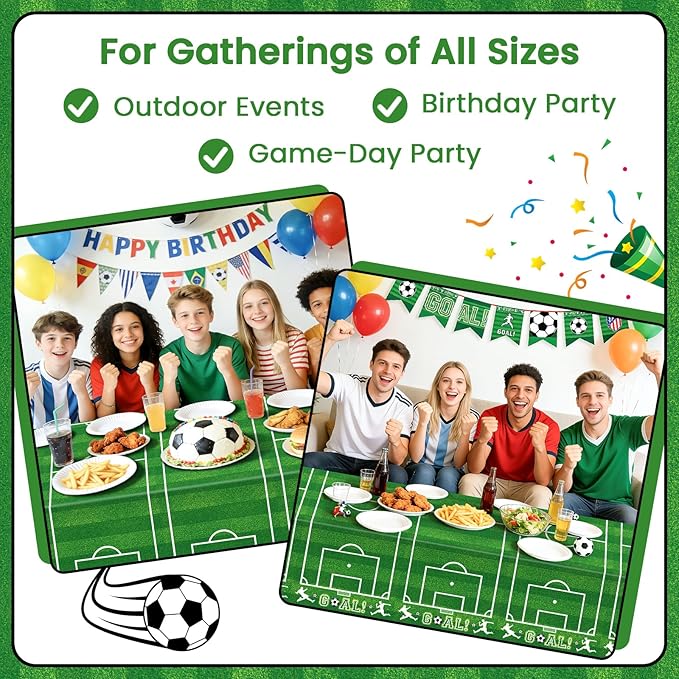 Mulbozy 4 Pcs Soccer Tablecloths Disposable, 54 × 108 Inch Soccer Party Decorations Table Cloth, Plastic Sports Table Cover for Picnic Birthday Party Supplies Decoration