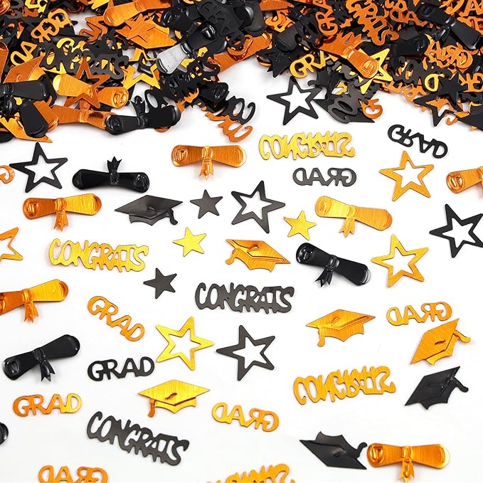 Orange and Black Graduation Confetti 2026, 1000 Pcs Congrats Grad Confetti Class of 2026 Party Table Centerpiece for Graduation Party Decorations