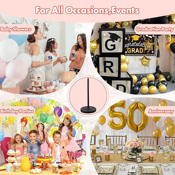 Balloon Stand - Set of 2, 56 Inch Height Adjustable Splicing Metal Pole Balloon Column Arch Stand Kits with Base for Floor,Centerpieces Balloon Tower Pillar for Birthday Party,Baby Shower,Christmas