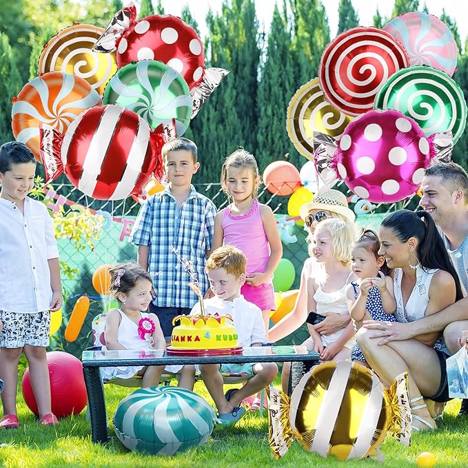 Fowecelt 100 Pcs Sweet Candy Balloons 18" Round Lollipop Aluminum Foil Balloons Helium Floating Mylar Balloon for Kids Girl Candy themed Party Decorations Birthday Wedding Party Supplies