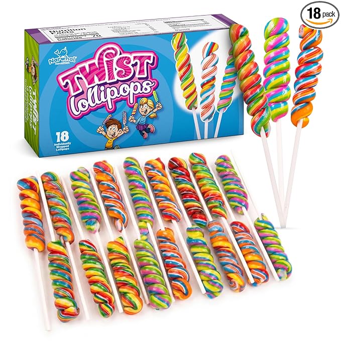 Rainbow Twist Lollipops Swirl 18 PCS- Spiral Twisty Lollipop - Bulk Lolipop Candy Suckers Treats - Swirly Candies for Birthdays Party Favors and Goodie Bags - Easter Basket Stuffers for Kids