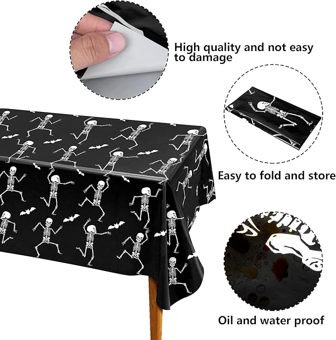 Iceyyyy 6 Packs Disposable Halloween Tablecloth - 54" x 108" Plastic Waterproof Halloween Tablecover, Rectangular Halloweens Skeleton Table Cover for Ghost Themed Party Home Decor