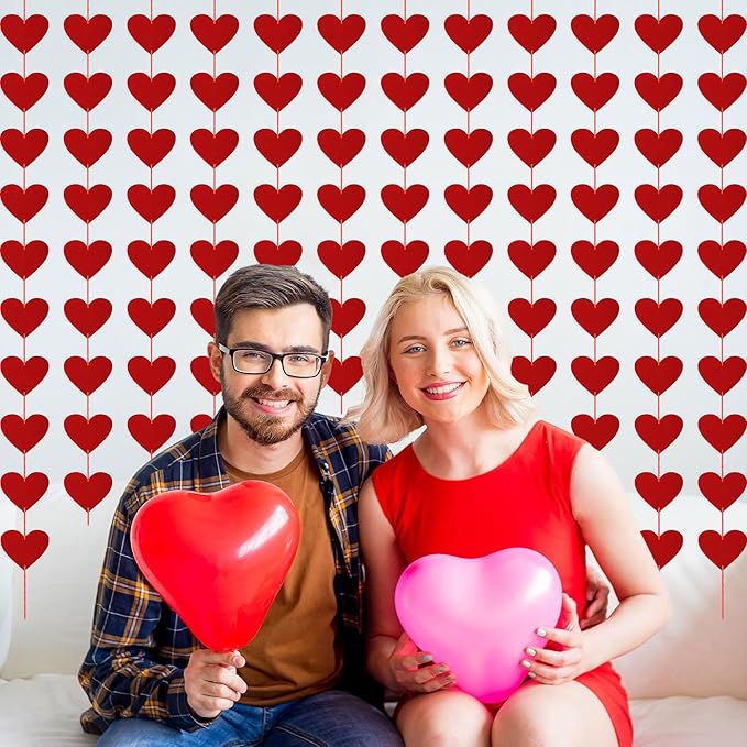 40PCS Valentines Day Decor, Red Heart Banner with Felt Hearts, Hanging Valentines Day Decoration Indoor Outdoor Valentine's Day Party Banner for Wall Fireplace Office Home Decor