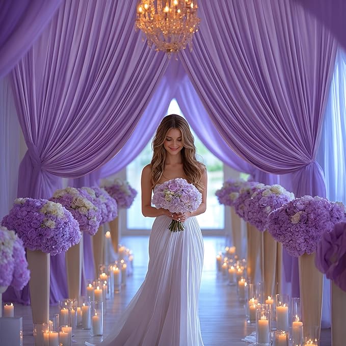16x10FT Lavender Backdrop Curtains for Wedding Parties, Wrinkle Free Polyester Photography Backdrop Drapes for Wedding Baby Shower Birthday Parties Stage Background Stand Decorations 4x10ft,4 Panels