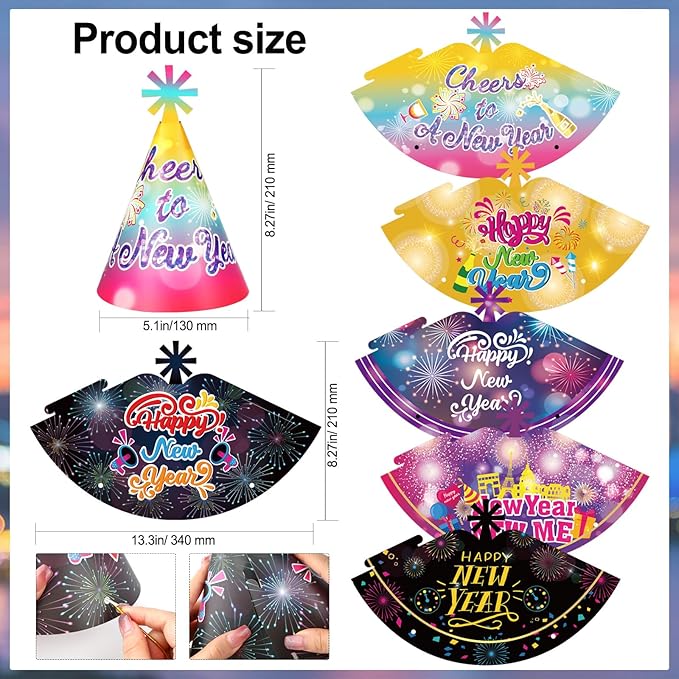 HOWAF Colorful New Years Eve Party Supplies 2026, Pack of 36 Happy New Year Decorations 2026 Kit, Happy New Year Headband New Years Eve Hats Noisemaker Bead Necklaces for NYE Party Favors