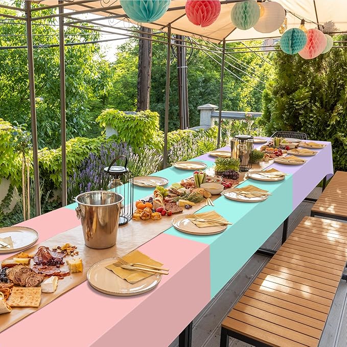12Pcs Pastel Tablecloths, Rainbow Mix Color Plastic Tablecloth Disposable Rectangle Table Covers for Baby Shower,Bridal,Wedding, Easter,Birthday and Ice Cream Party Decoration, 54 x 108 Inch