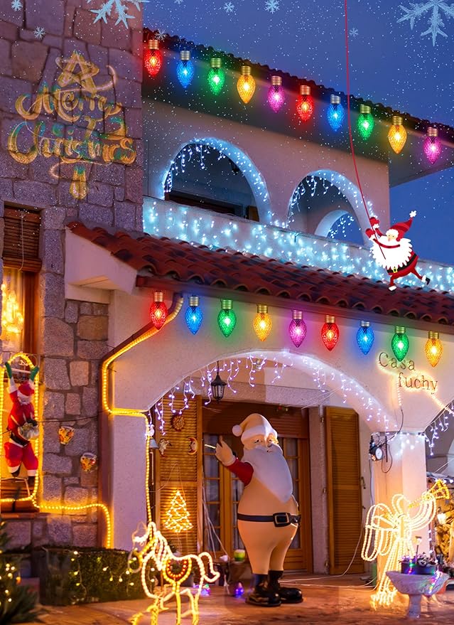 Strawberry Jumbo Lights C9 Christmas Pathway Lights Outdoor - 2 Pack 10.5 Feet 5 Lights C9 Walkway Lights, C7 Lights Covered Jumbo Multicolor Light Bulb Outdoor Decorations for Lawn Garden Outside
