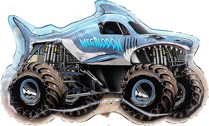 Toyland® Pack Of 4 Monster Jam Truck Foil Balloons - Grave Digger, El Toro Loco, Max D & Megalodon Shaped Character Balloons