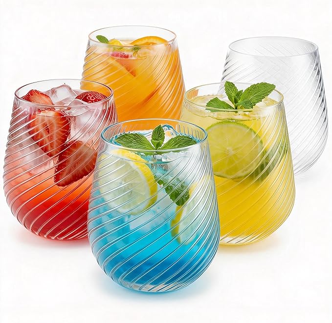 40 Pcak Plastic Stemless Wine cocktail Whiskey Champagne Glasses, 12 Oz Disposable Unbreakable Cups for Party Bars Wedding Tasting (Spiral)