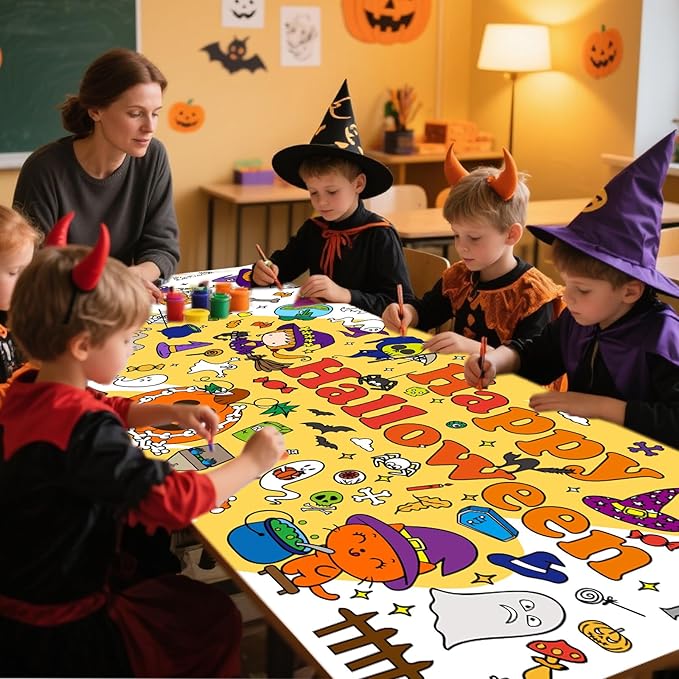Halloween Giant Coloring Poster 30x72Inch Pumpkin Ghost Versatile Paper Coloring Banner/Table Cover DIY Art Crafts Mat,for Kids Halloween Decor Large Coloring Activity Poster Home Classroom Wall Party