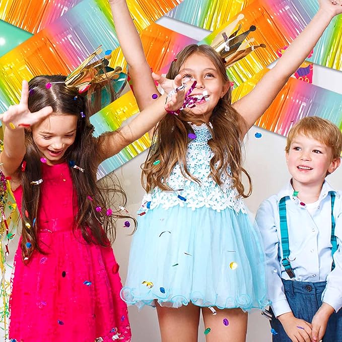 3 Pack 10 Ft Light Rainbow Foil Fringe Garland Metallic Streamers Tinsel Banner Wall Hanging Garland Backdrop for Parade Floats, Halloween, Christmas, Thanksgiving, New Year Party Decorations