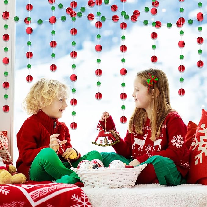 Outus 10 Pieces Red Round Dots Garland Easter Graduation Party Hanging Decor Each Length 13.1ft Glitter Paper Dot Streamers for Birthday Wedding Classroom (Green)