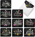 The Best Card Company - 10 Happy Birthday Note Cards Blank - Assorted Bulk Birthday Notecards, Cute Boxed Set (4 x 5.12 Inch) - Chalk and Roses Birthday M6479BDB