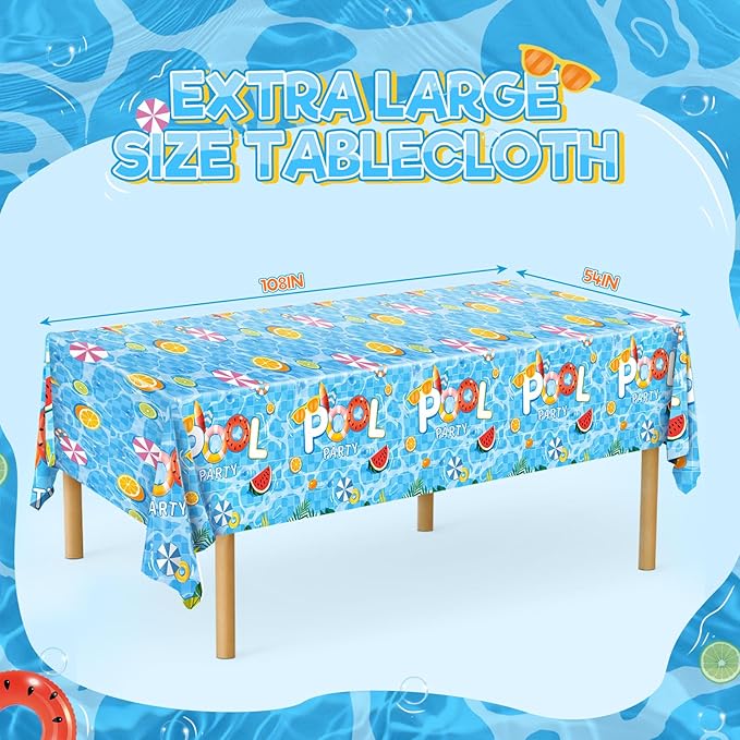 3pcs Pool Party Table Cloth Disposable, Waterproof Summer Tablecloth for Beach Swimming Pool Summer Birthday Party Dining Table Decor 54 X 108 Inch