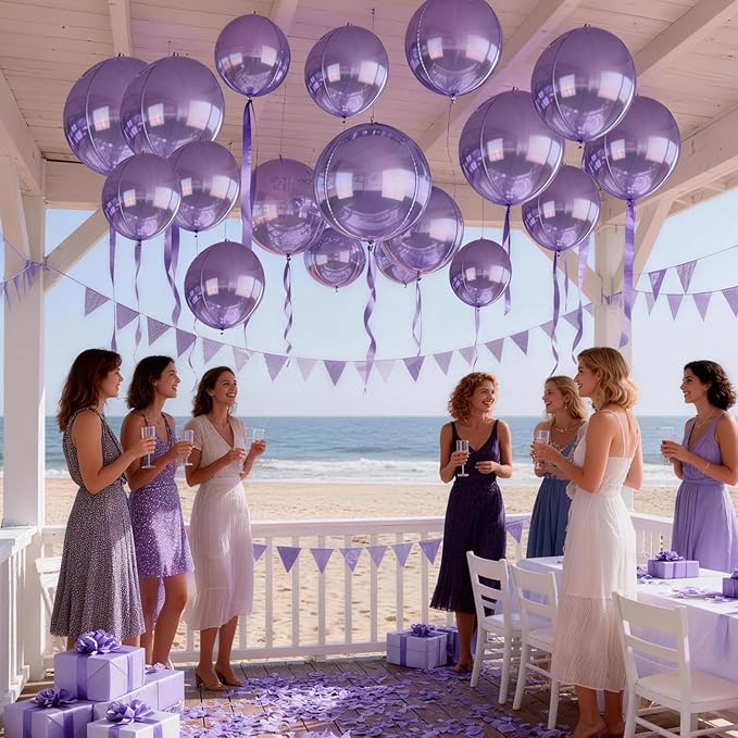 12Pcs Light Purple Round Balloons Foil, 22" 18" 15" 10" 4D Sphere Ball Balloon, Big Metallic Purple Foil Balloons for Wedding Anniversary Graduations Birthday Party Bridal Shower Decorations Supplies