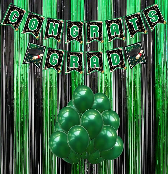 2 Pack 3.3ft×8.2ft Black Green Metal Tinsel Foil Fringe Curtains Backdrop Door Window Streamers Birthday St Patrick's Day Halloween Bachelorette Graduation Hawaiian Jungle New Year Party Decoration