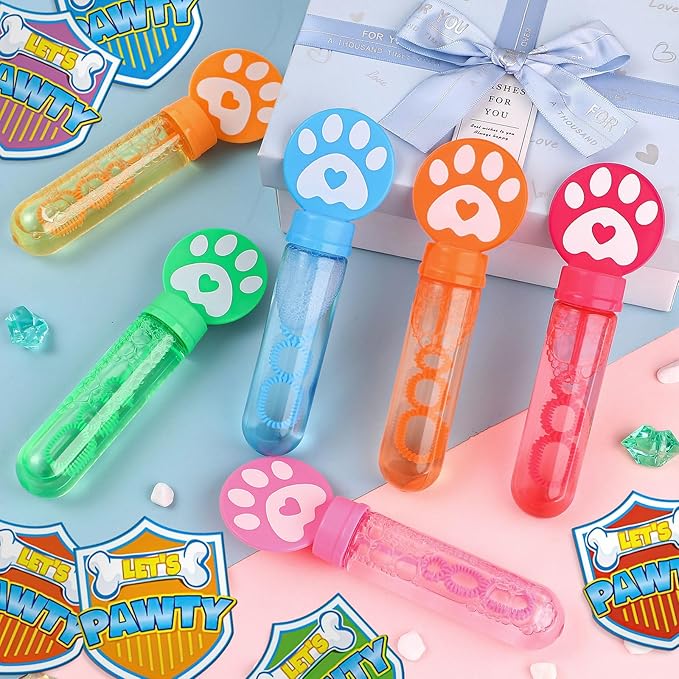 Winrayk 24 Large Paw Print Bubble Wands with Gift Card, Bubbles Bulk Puppy Dog Cat Party Favors for Kids, Easter Pinata Filler Goodie Bag Stuffer Treasure Box Classroom Prize Birthday Gift Outdoor Toy