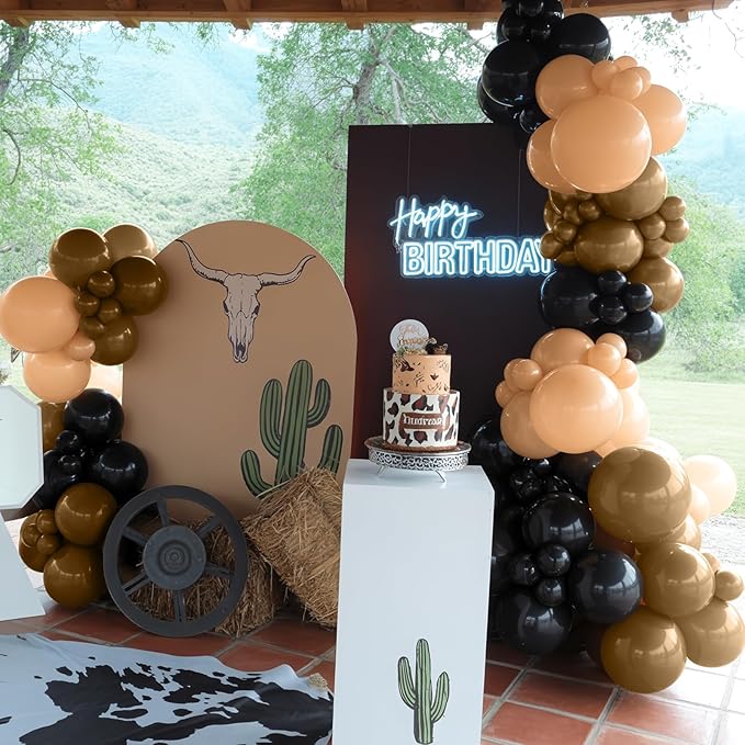 Black Brown Nude Balloon Garland Arch Kit, 104 PCS Black Beige Star Foil Balloons, Dark Brown Tan White Sand Balloons for Cowboy Western Wild First Rodeo Country Farm Baby Shower Birthday Party Decor
