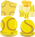 Kochorie 144 Pieces Softball Party Supplies, Sports Tableware Sets Including Disposable Paper Plates Napkins Cups Forks Serves 24 for Birthday Sports Softball Party Decorations