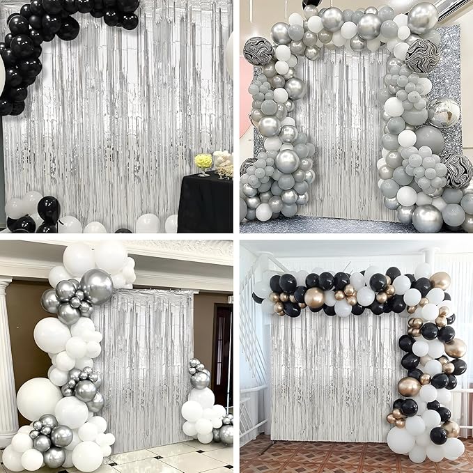 3 Pack Silver Foil Fringe Curtains Streamers Party Decorations 3.3 x 8.2 ft, Tinsel Curtain Fringe Backdrop for Parties, Silver Door Fringe Birthday Streamers, Photo Booth Backdrops, Party Decor