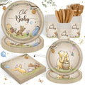 120PCS Vintage Winnie Bear Party Supplies for Kids Brown Birthday Party Set Baby Shower Bear Decorations Plates Napkin Cups Tableware Set for 20 Guests