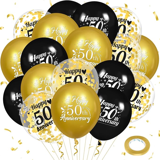 50th Anniversary Balloons 18Pcs Black Gold 50th Anniversary Party Decorations for Women Men Black Gold 12Inch Happy 50 Latex Confetti Balloons for Indoor Outdoor Party Supplies