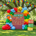 Sesame Friends party decorations Kit with cartoon Theme primary color Balloon and ABC123 Box brick wall birthday backdrop for kid birthday Kindergarten pre k back to school supplies