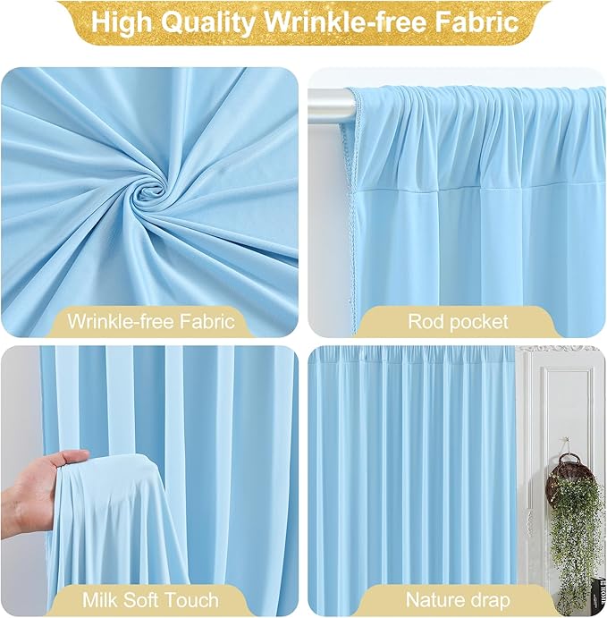 40x10FT Baby Blue Backdrop Curtains for Wedding Parties, Wrinkle Free Polyester Photography Backdrop Drapes for Wedding Baby Shower Birthday Parties Stage Background Stand Decorations 4x10ft,10 Panels