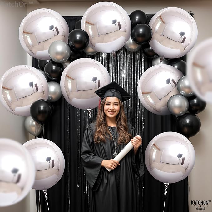 KatchOn, Huge Metallic Silver Balloons - 22 Inch, Pack of 12 | 4D Round Mylar Balloons for Silver Party Decorations, Birthday Party, Graduation Decorations 2026, Wedding, Engagement