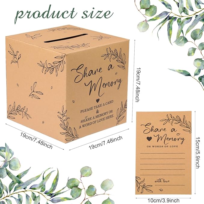 Pajean 50 Pcs Share a Memory Cards for Collections of Life, Memory Cards Box for Guest Ideas Funeral Graduation Wedding Bridal Shower Birthday Anniversary Retirement(Kraft Color)