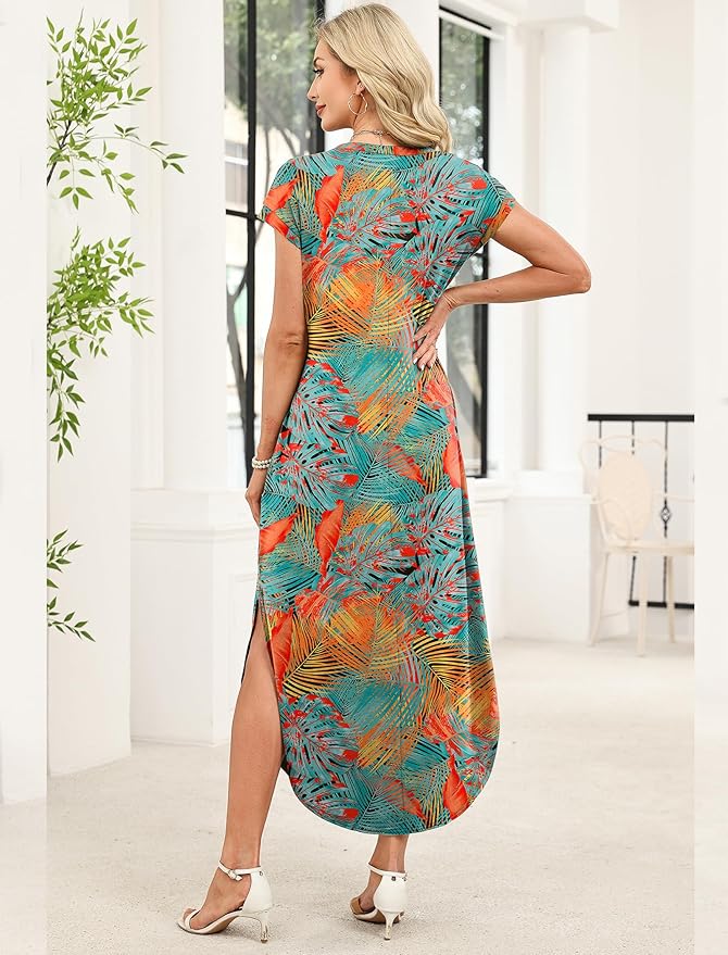 WIHOLL Summer Dresses Cap Sleeve Crewneck Maxi Long Casual Dress with Pockets Beach Vacation Sundresses 2026 Trendy
