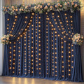 10 x 10ft Navy Blue Backdrop Curtains with Lights String for Wedding Polyester Photo Backdrop Drapes Wrinkle Free White Curtains Backdrop for Birthday Parties Reception Baby Shower Ceremony, 2 Panels