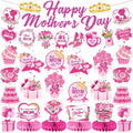 Mother's Day Decorations Set - Pink Glitter Happy Mother's Day Banner, Print Garland, Hanging Swirls, Honeycomb Centerpieces - Best Mom Ever Party Supplies