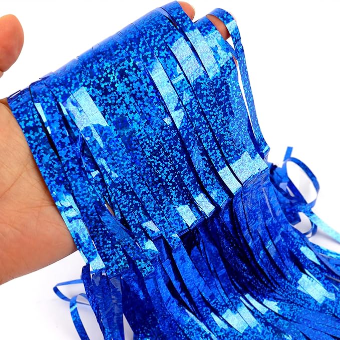 Backdrops Curtains Party Decorations, Tinsel Blue Streamers for Birthday Decorations, Photo Booth Props for Wedding, 4Pack 3.28X6.56Ft