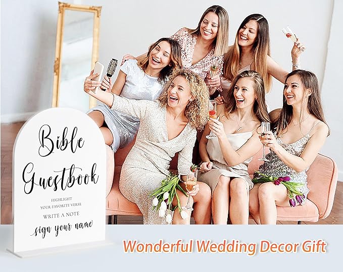 Wedding Bible Guest Book Sign, Please Sign Our Bible for Wedding, White Arch Acrylic Sign, Bridal Shower Decor, Engagement Party Decor, Centerpiece Table Decorations Party for Bride and Groom-18