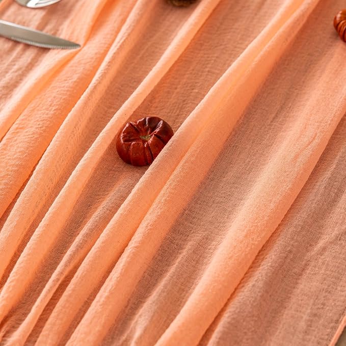 Keketoarrange Fresh Salmon Easter Spring Cheesecloth Table Runner Valentines Decor Peach Echo Gauze 120 Inch 10 FT Boho Table Runner for Wedding Baby Shower Bridal Shower Party Sheer Home Decorations
