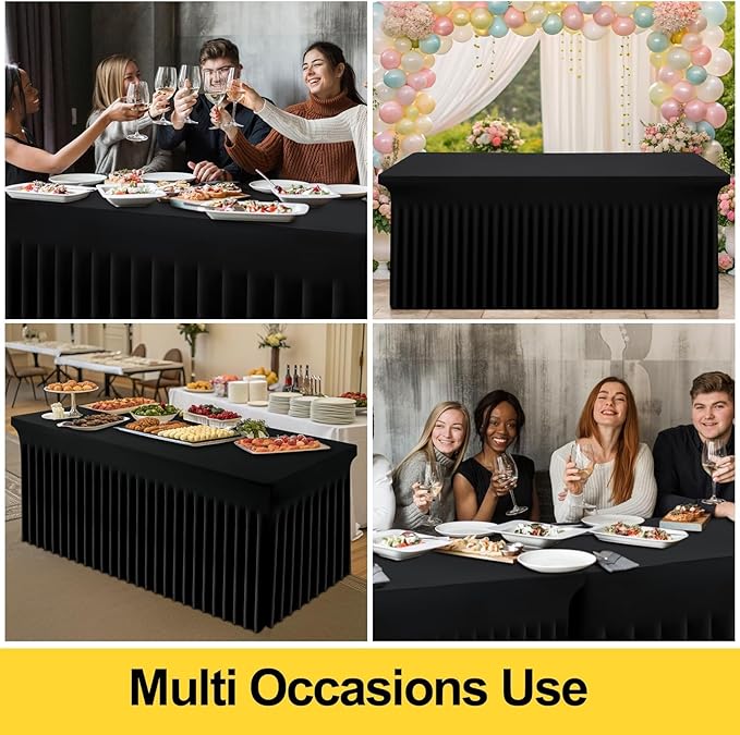 Smiry Spandex Tablecloth, Elastic Fitted Stretch Tablecloth for 3FT Rectangle Tables, Waterproof Washable Table Cover Skirt for Outdoor, Wedding, Banquet & Parties (Black, 42Lx42Wx30H Inch)