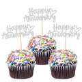 24 PCS Happy Anniversary Cupcake Toppers Glitter Wedding Anniversary Cupcake Picks Happy Anniversary Cupcake Decorations Baby Shower Birthday Wedding Anniversary Party Cake Decorations Supplies Silver
